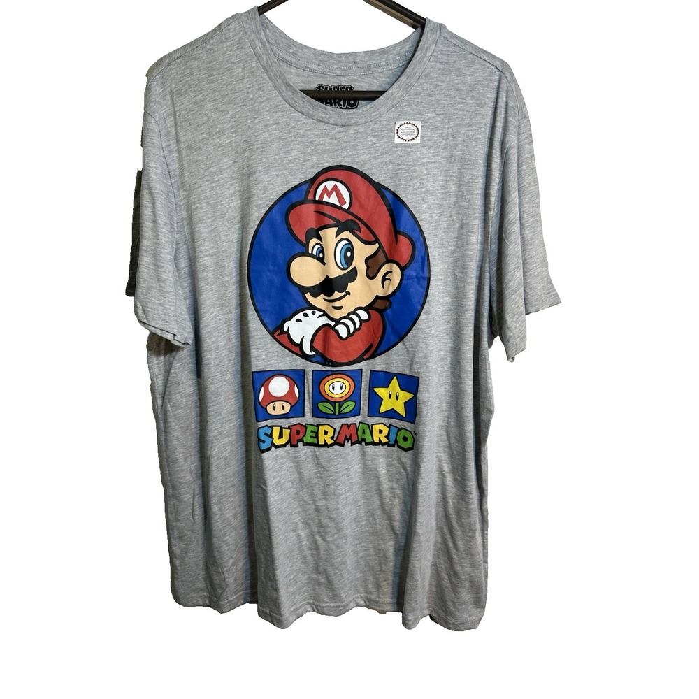 super mario nintendo hybrid apparel mens grey short sleeve t shirt size XXL 2XL